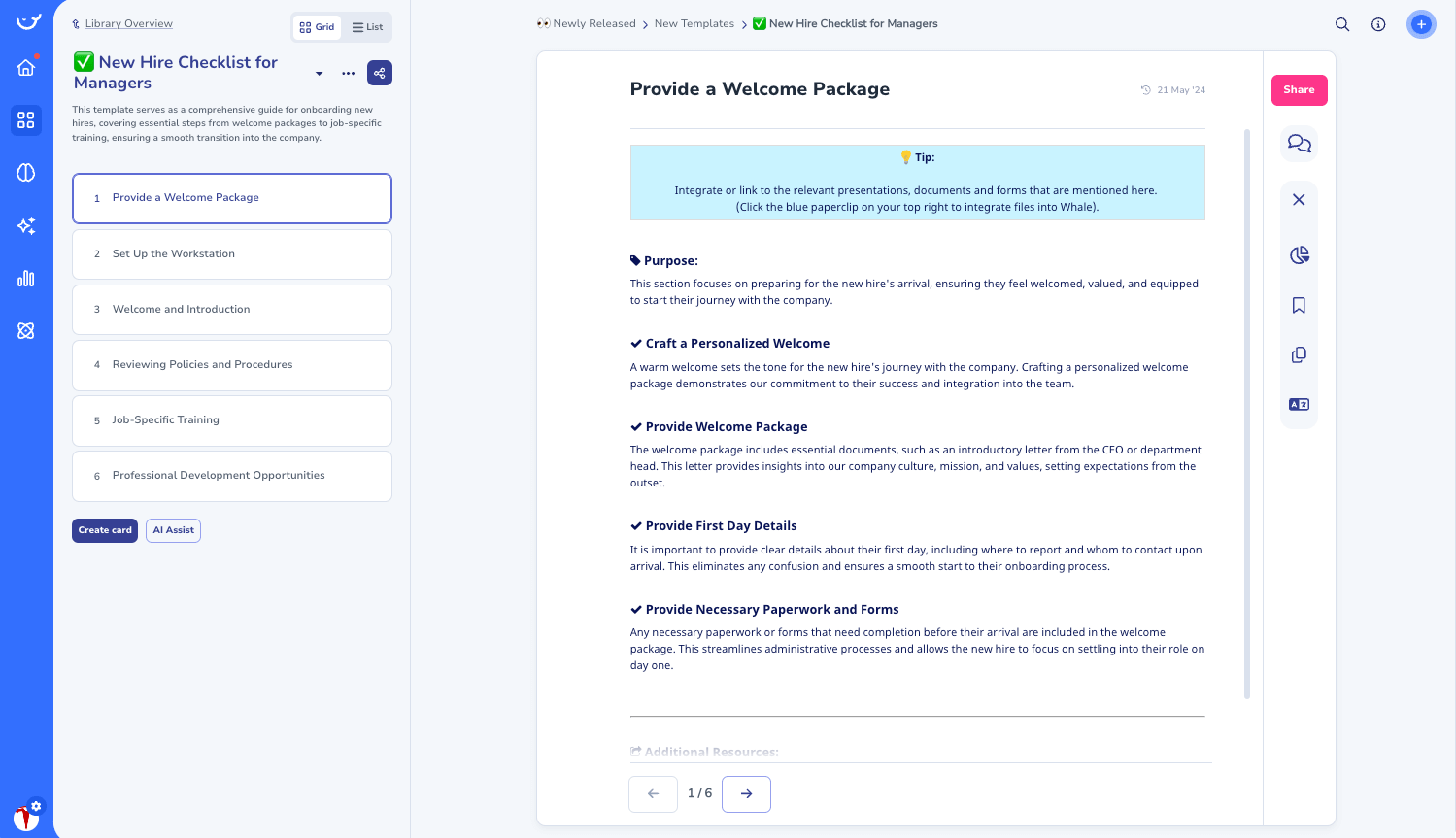 New Hire Checklist for Managers in Whale