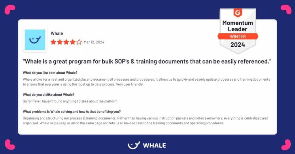 Whale software review on G2