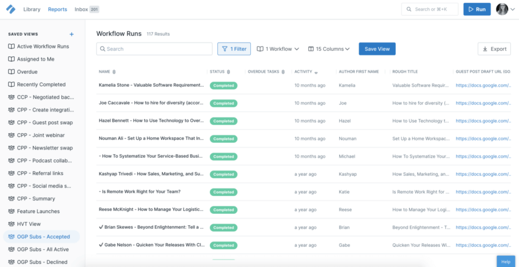 A screenshot of a list of items displayed on a website designed by standard operating procedure software.