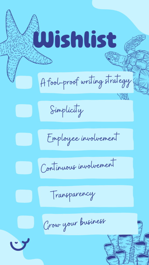 A wishlist with process improvements on a blue background.