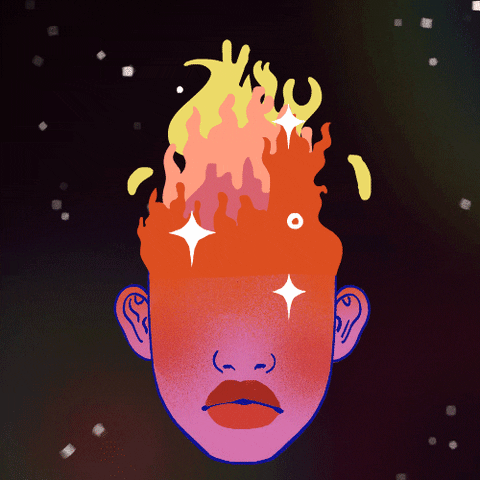 An illustration representing a woman's head symbolizing the process of training with fire.