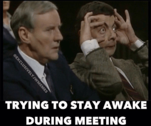 Trying to stay awake during knowledge sharing meeting.