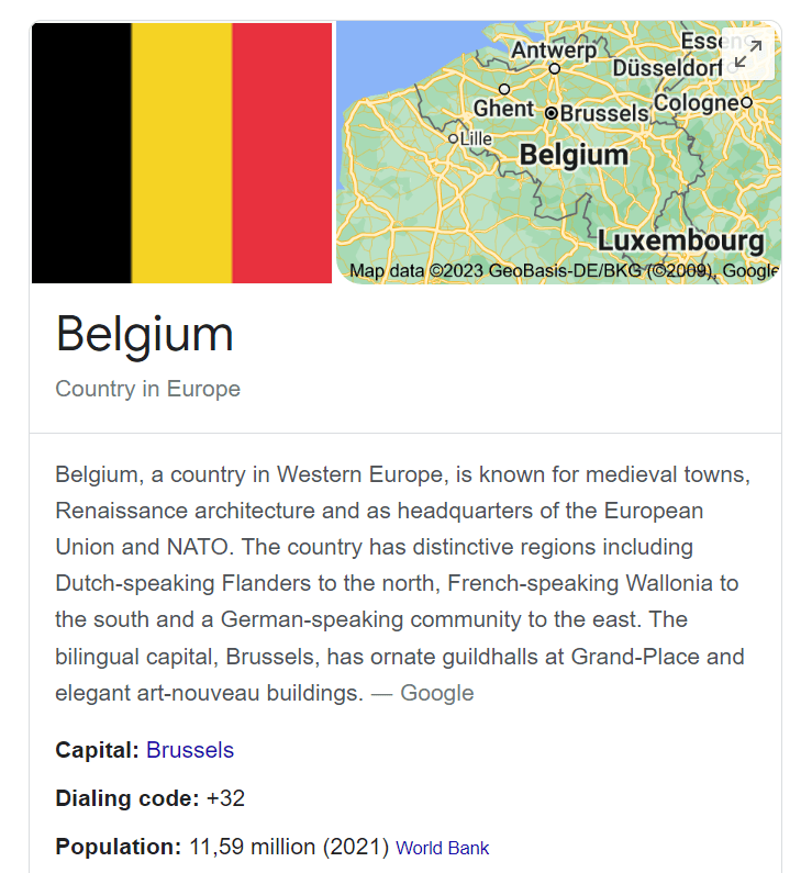 Google map of Belgium.