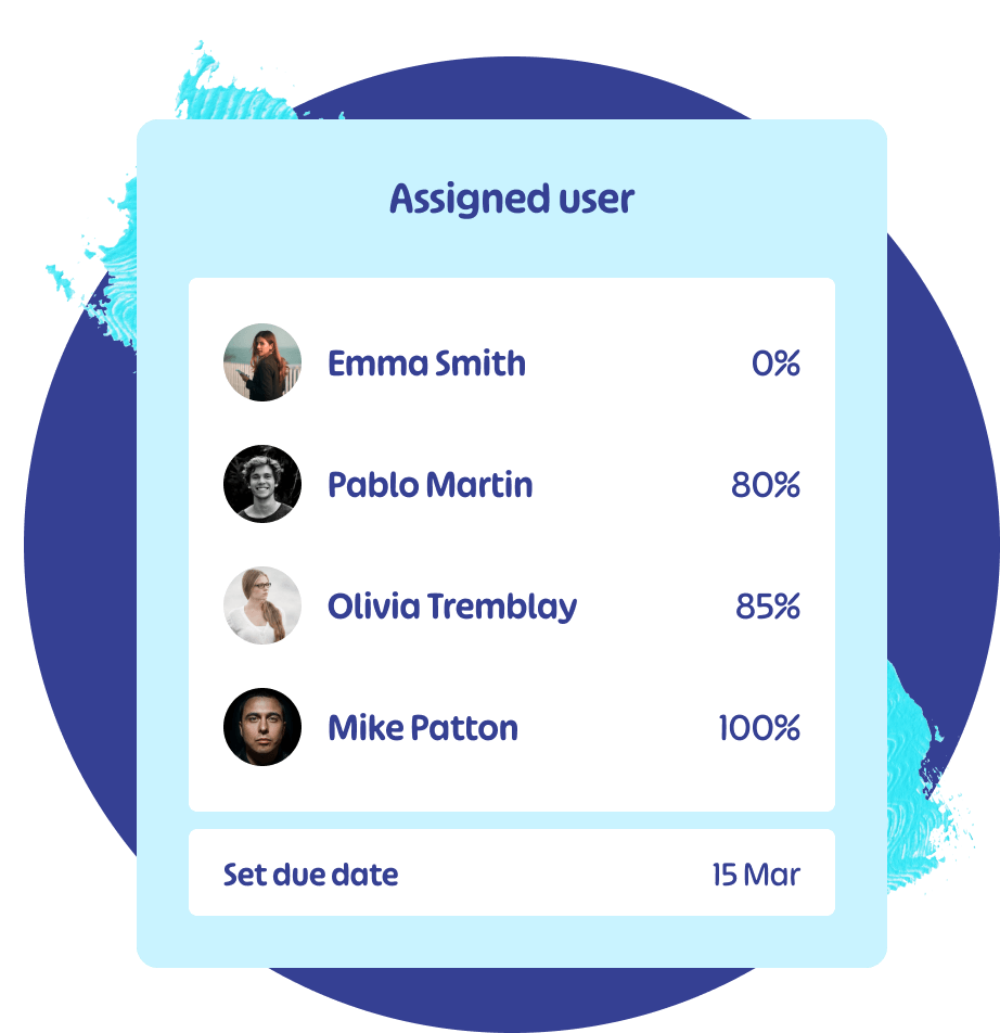 A blue circle displaying an 'assigned user' notation.