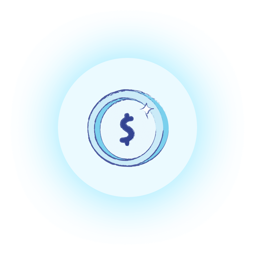 A financial symbol depicted as a blue circle.