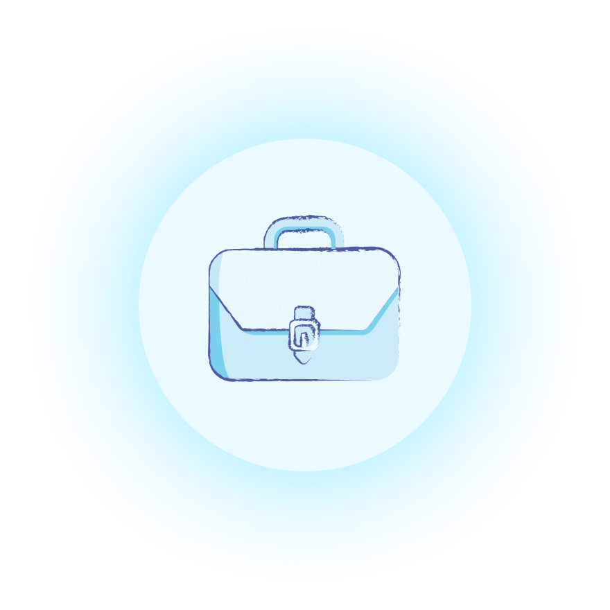 A circle with a briefcase icon as part of onboarding and training templates materials.