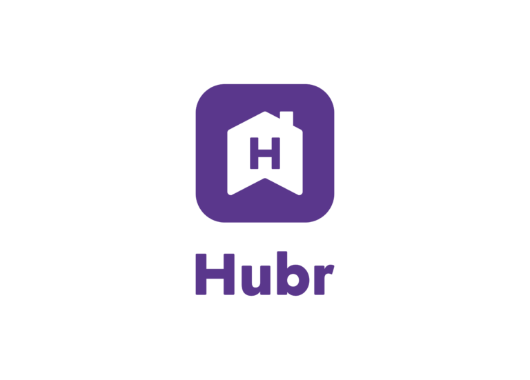 An evergreen logo featuring the word hubr in a purple hue.