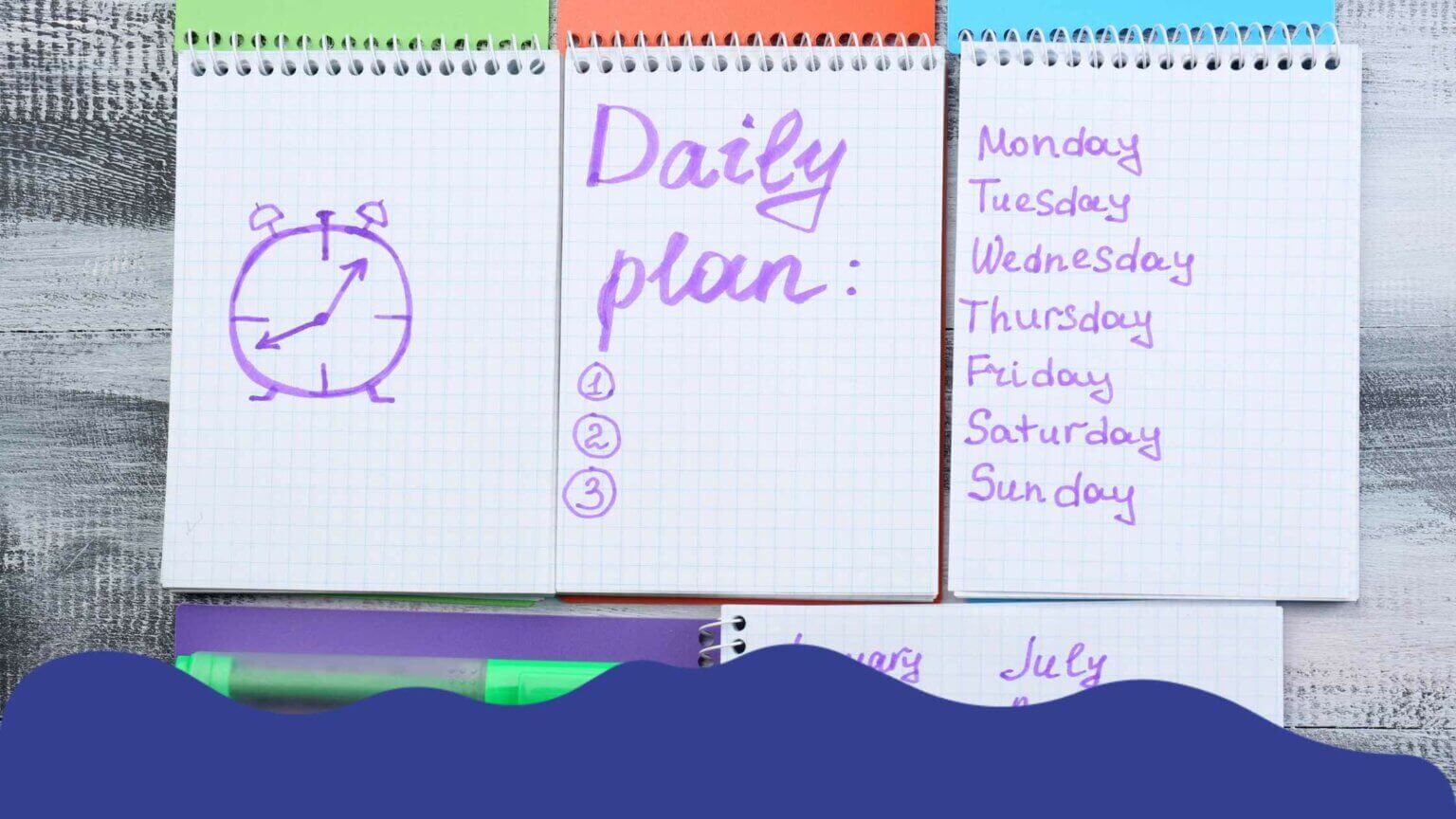 A time management daily planner with a clock for efficient scheduling.