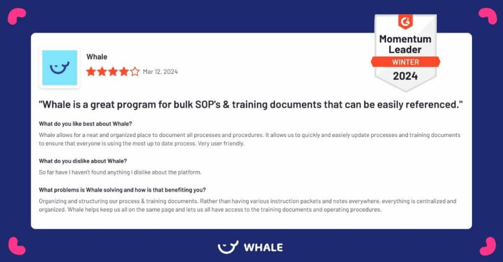 Whale software review on G2