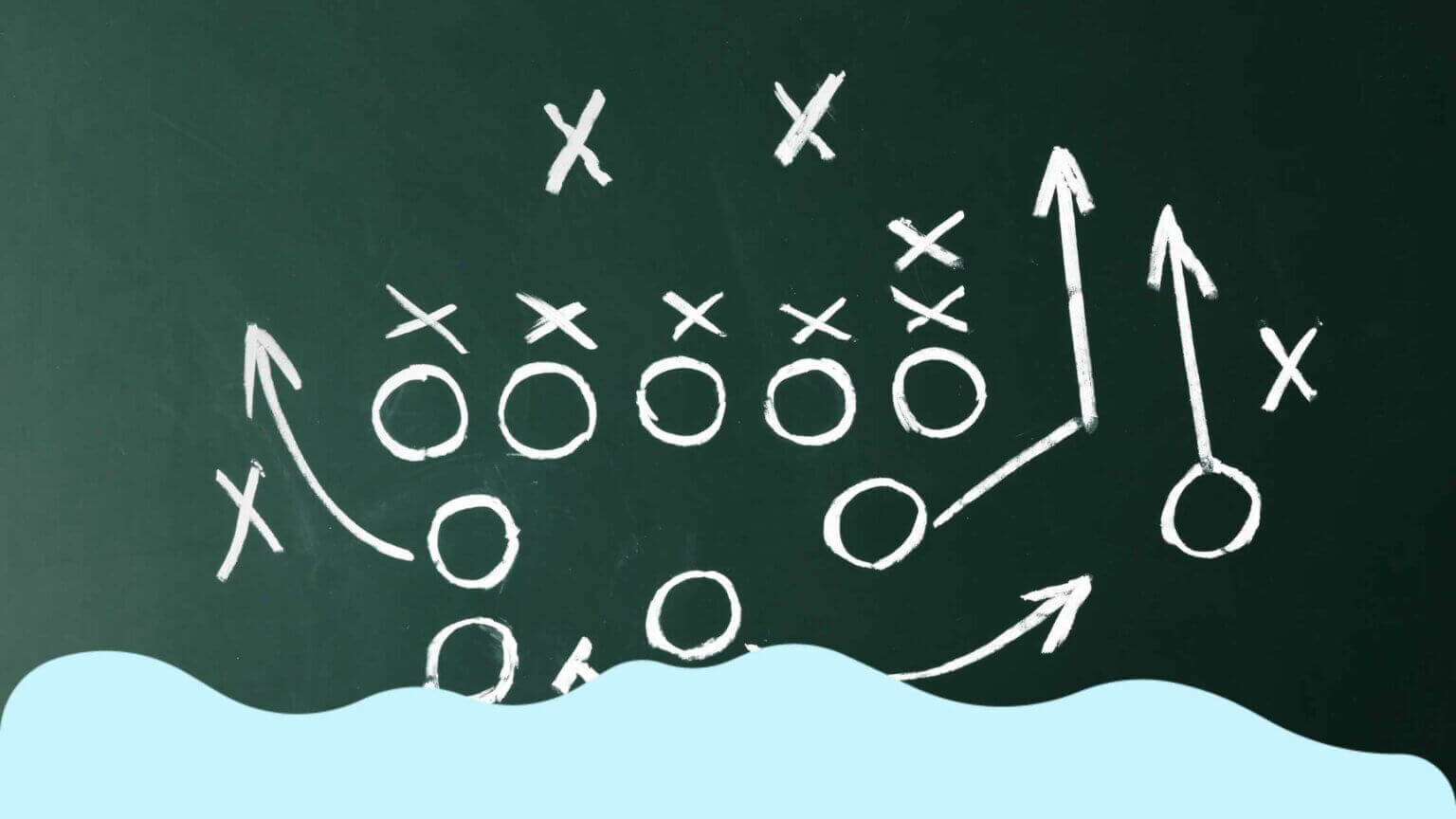 A blackboard displaying a simulated football game, utilized as part of an innovative employee training strategy.