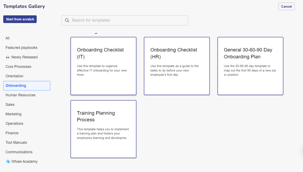 Whale onboarding templates