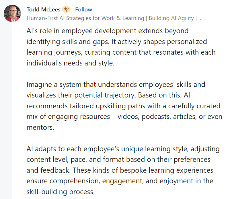 Todd McLees quote on AI in employee training
