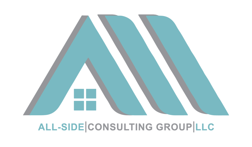 Logo of All-Side Consulting Group LLC featuring stylized blue and gray letters "A" and "M" forming a roof with a window underneath, reflecting their expertise in the roofing industry.