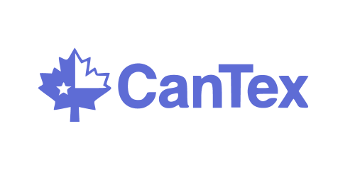 Logo featuring a blue maple leaf with a star inside it, accompanied by the text "CanTex" in a matching blue font, symbolizing excellence in the roofing industry.