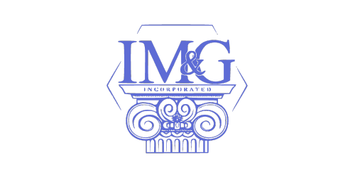 Logo of IMG Incorporated featuring the company name in stylized blue text with a classical column capital design below, catering to countertop fabricators.