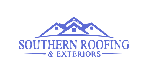 Logo of Southern Roofing & Exteriors featuring a stylized image of three rooftops above the company name in blue text, representing excellence in the roofing industry.