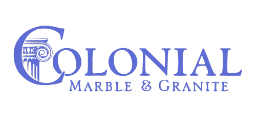 Colonial Marble & Granite logo featuring a stylized column illustration next to the word 'Colonial' in blue text, highlighting their expertise as countertop fabricators.