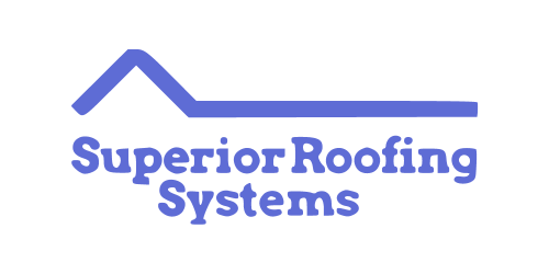 Logo for Superior Roofing Systems featuring a stylized roof line in blue above the company name written in blue text, capturing the essence of excellence in the roofing industry.