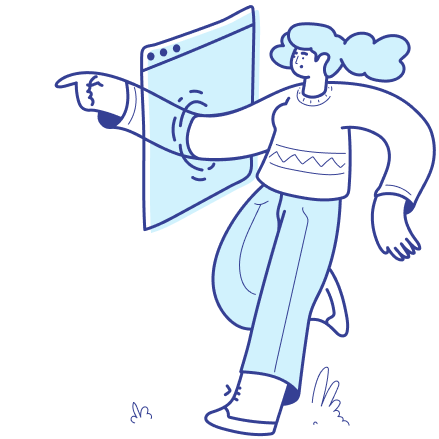 Illustration of a person with a long arm extending through a computer window, pointing. The figure has blue hair and is dressed in a sweater and pants, highlighting the importance of process documentation in effective employee training.