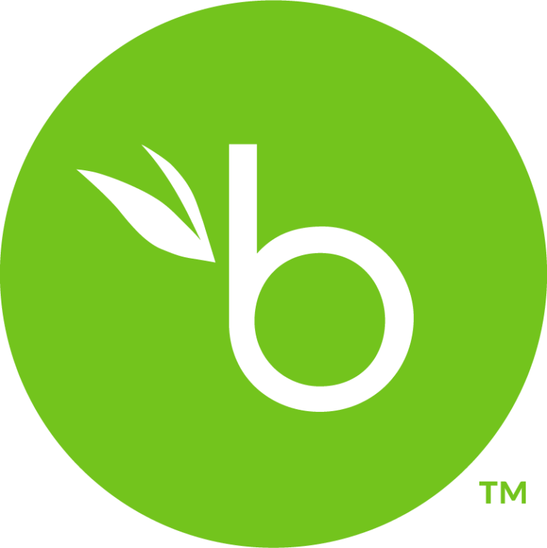 A green circular logo with a black lowercase "b" in the center, featuring a small leaf on the upper left side—perfect for branding your employee training materials. The trademark symbol "TM" is at the bottom right.