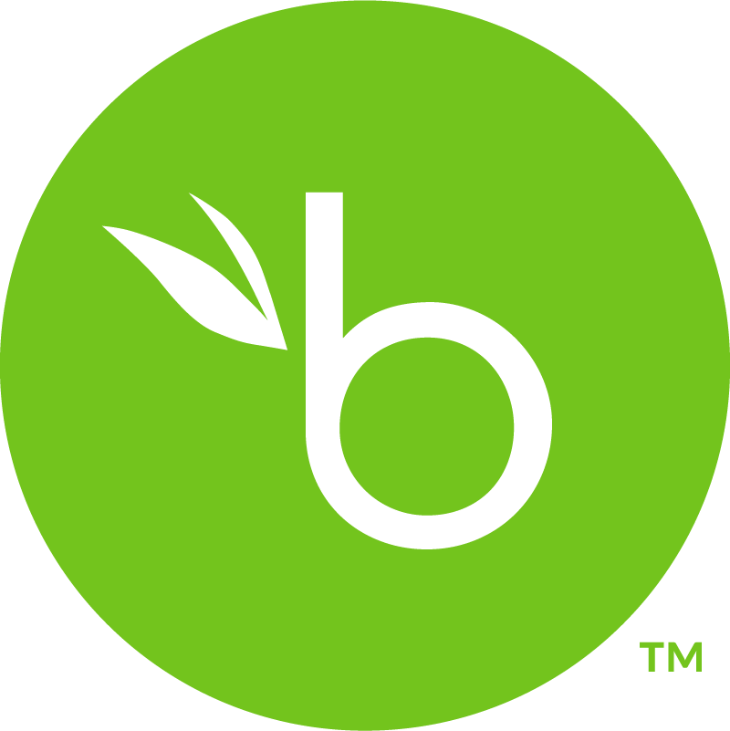 A green circular logo with a black lowercase "b" in the center, featuring a small leaf on the upper left side—perfect for branding your employee training materials. The trademark symbol "TM" is at the bottom right.