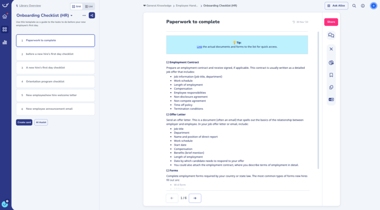 Employee onboarding library from Whale