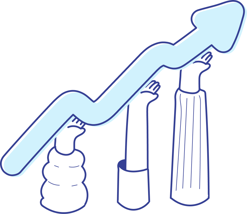 Three hands holding up an upward trending arrow, symbolizing growth and progress, showcasing the importance of effective employee training.