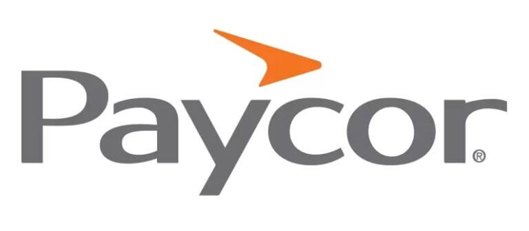 The Paycor logo features the word "Paycor" in gray with an orange arrow above the letter "y", symbolizing forward momentum and excellence, essential elements in employee training and onboarding.