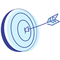 Illustration of an arrow hitting the center of a light blue target, symbolizing the precision needed in effective onboarding.