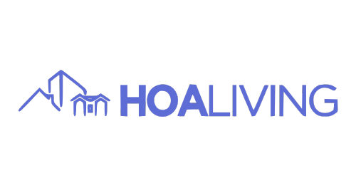 Blue HOA Living logo featuring an outline of houses and buildings on the left, with the text "HOA LIVING" in bold blue font to the right, reflecting a commitment to property management.