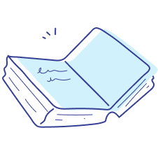 Illustration of an open book with blue-tinted pages containing wavy lines, suggesting text. The book appears to be animated and stylized, perfect for visualizing employee training materials or process documentation.