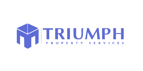 A logo for "Triumph Property Services" featuring a stylized, geometric house icon to the left of the text, highlighting their expertise in Real Estate and Property Management.