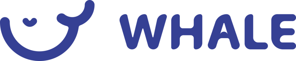 A logo featuring a stylized, minimalist outline of a whale next to the word "WHALE" in blue text.