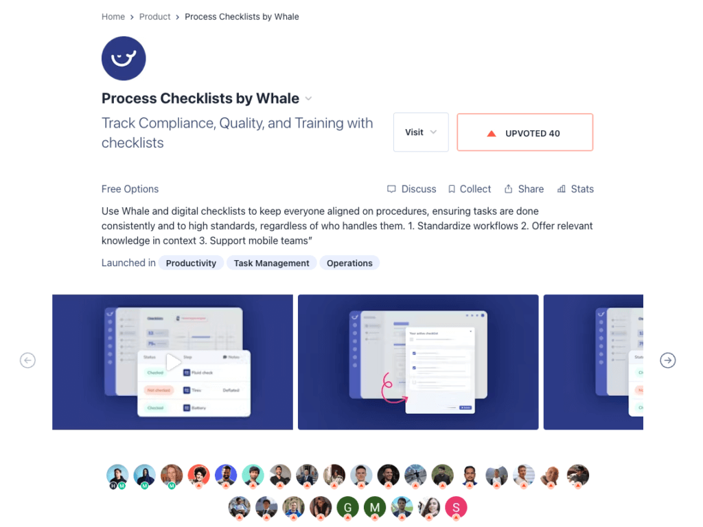 Whale Checklist launch on Product Hunt