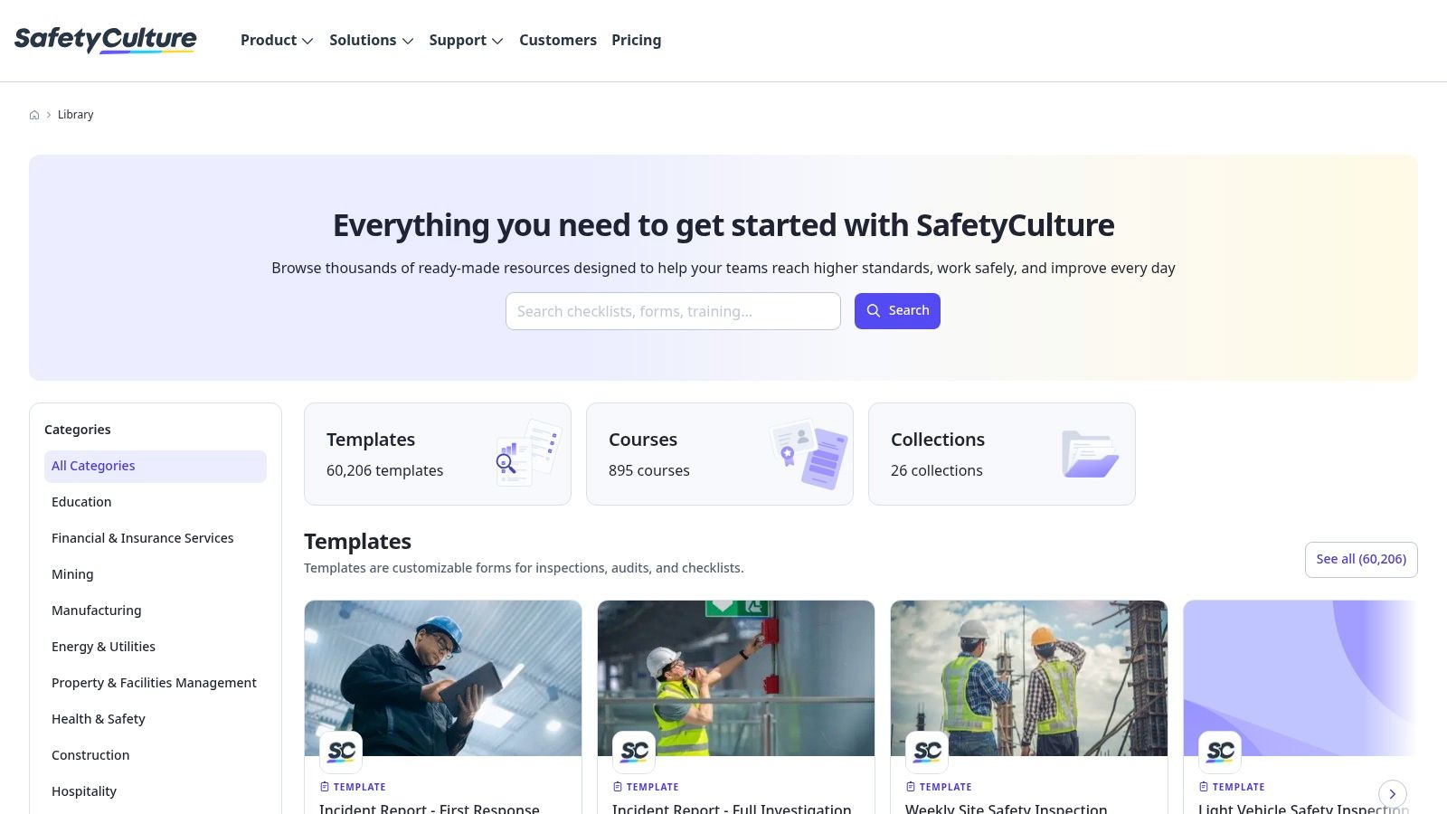 A screenshot of the SafetyCulture website showing a template for a standard operating procedure in its library.