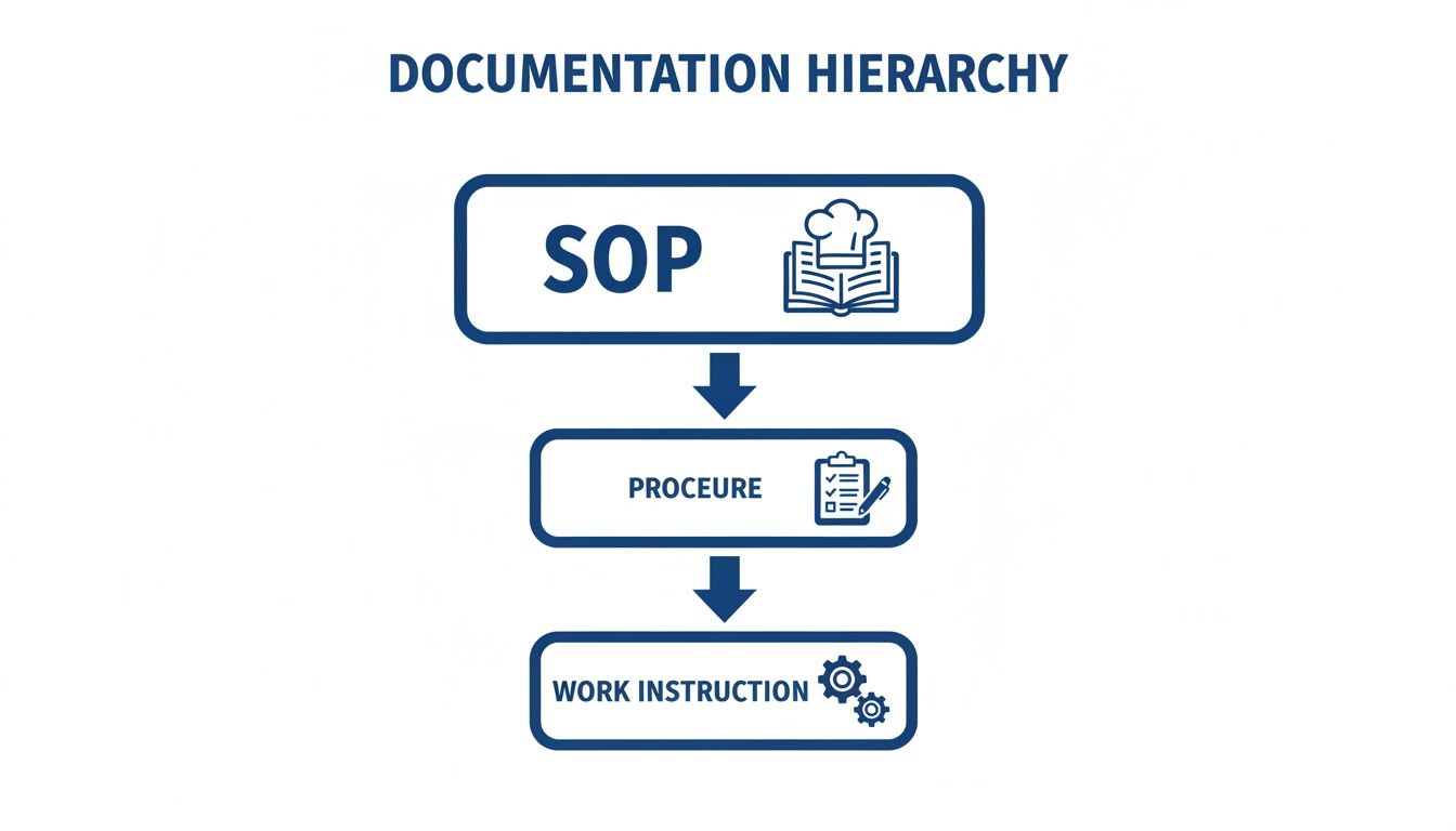 Hierarchical diagram illustrating the relationship between SOP, Procedure, and Work Instruction.