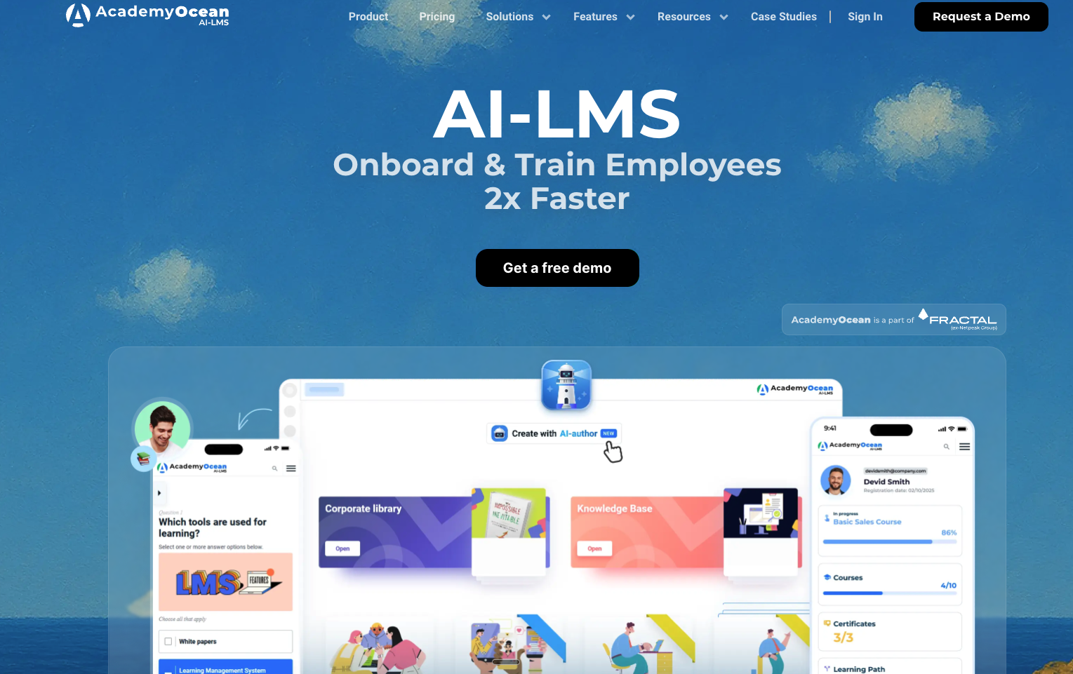 Academy Ocean showing adaptive learning academies and reporting for customer onboarding
