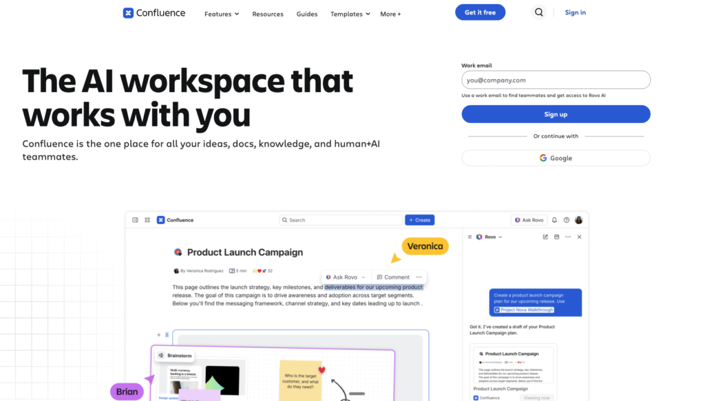 Confluence showing team spaces, pages and collaborative editing used as a documentation-led intranet