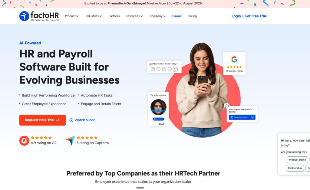 factoHR dashboard showing payroll, onboarding and performance management in one place