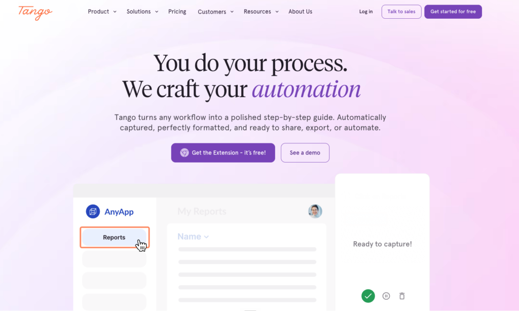 Tango browser-based workflow capture and in-app guidance