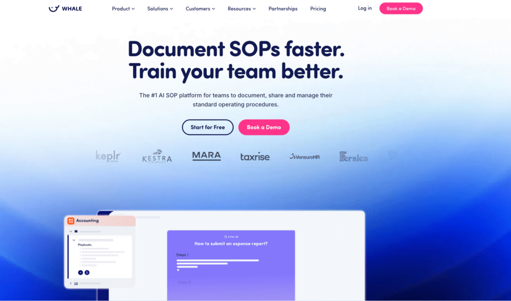 Whale SOP documentation onboarding and training platform