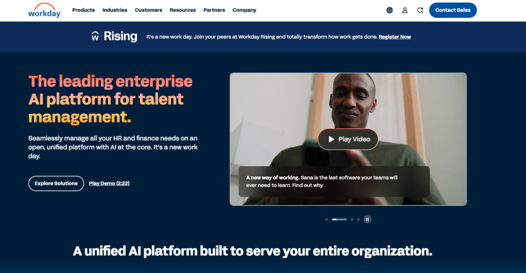 Workday HCM showing enterprise workforce planning, talent management and onboarding