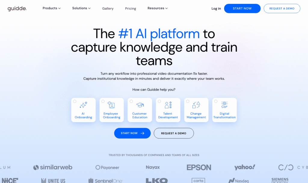 Guidde AI platform for capturing workflows as narrated video guides