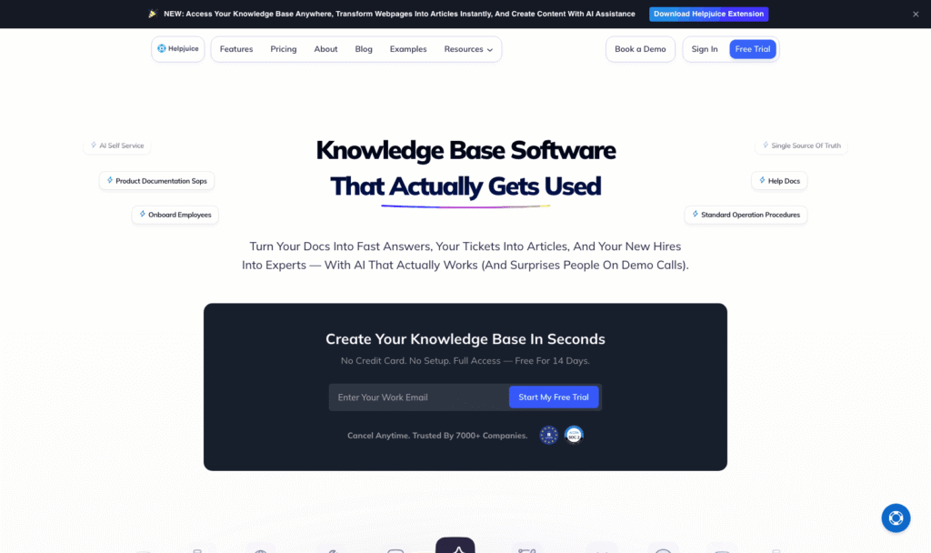 Helpjuice homepage showing its customizable knowledge base software