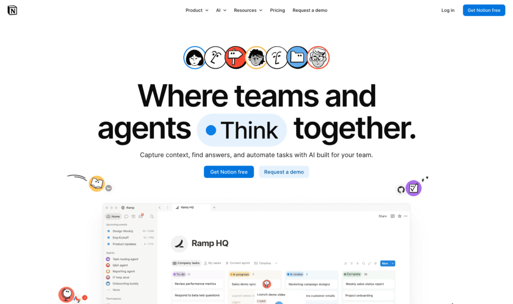 Notion homepage showing its all-in-one workspace for docs and wikis