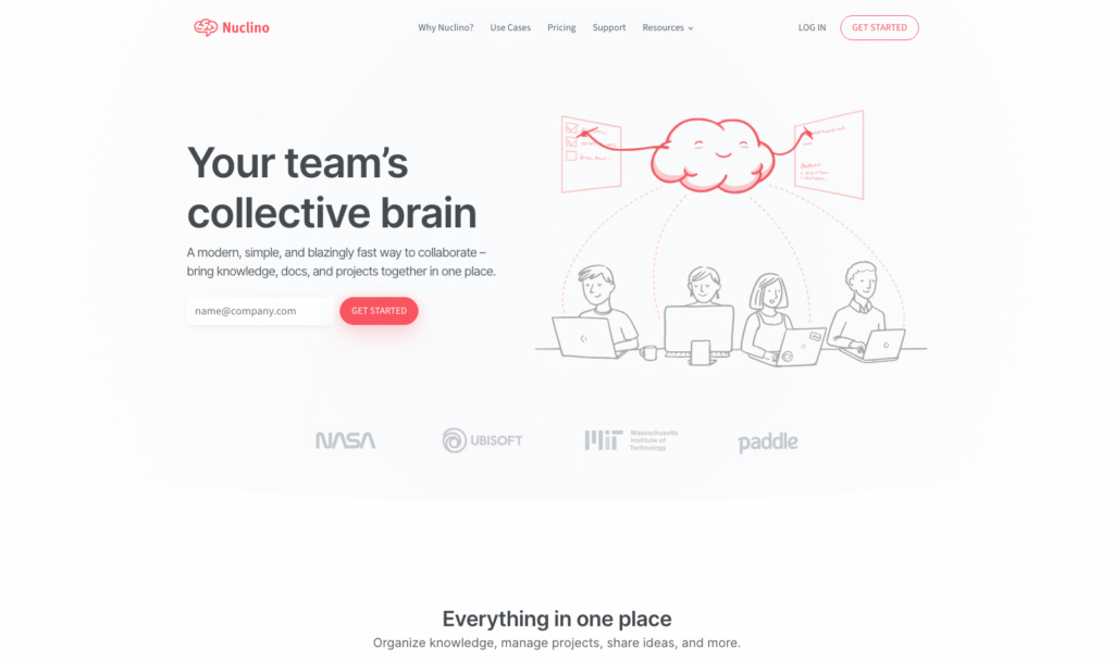 Nuclino homepage showing its real-time collaborative documentation workspace
