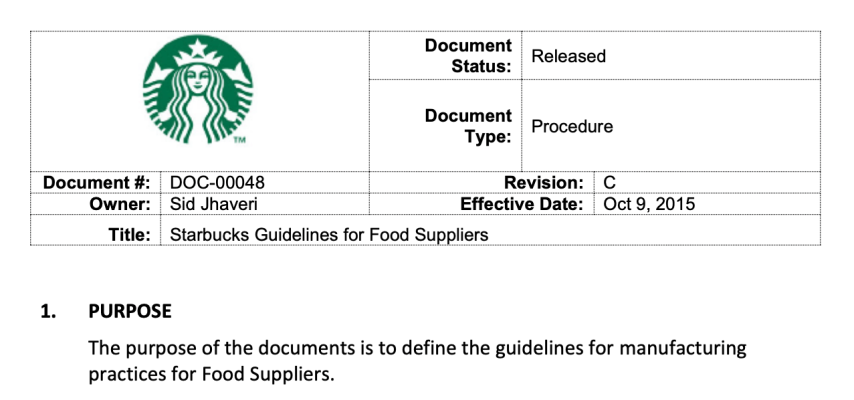 Process Documentation with a Starbucks logo.