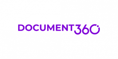 The image shows the Document360 logo in purple with "DOCUMENT360" written in uppercase letters and a circular graphic around the number 6, perfectly capturing its role in streamlining process documentation.