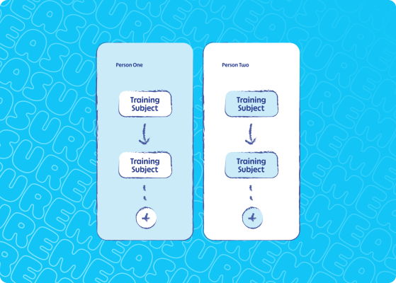 A blue background with two different diagrams showing a new hire Onboarding flow