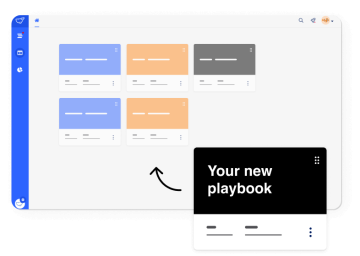 A screen displaying a new playbook with the text "your new playbook" for knowledge acquisition.